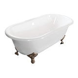 Aqua Eden VCTND603017NB8 60Inch Cast Iron Double Ended Clawfoot Tub (No Faucet Drillings), White/Brushed Nickel