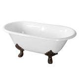 Aqua Eden VCTND603119NC5 60Inch Cast Iron Double Ended Clawfoot Tub (No Faucet Drillings), White/Oil Rubbed Bronze