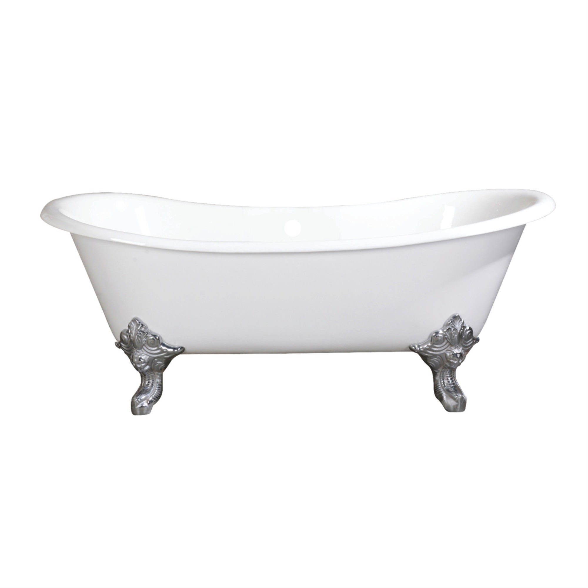 Aqua Eden Vctnds6731Nl1 67-Inch Cast Iron Double Slipper Clawfoot Tub (No Faucet Drillings), White/Polished Chrome