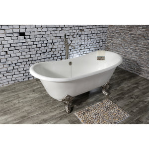 Aqua Eden Vctnds6731Nl8 67-Inch Cast Iron Double Slipper Clawfoot Tub (No Faucet Drillings), White/Brushed Nickel