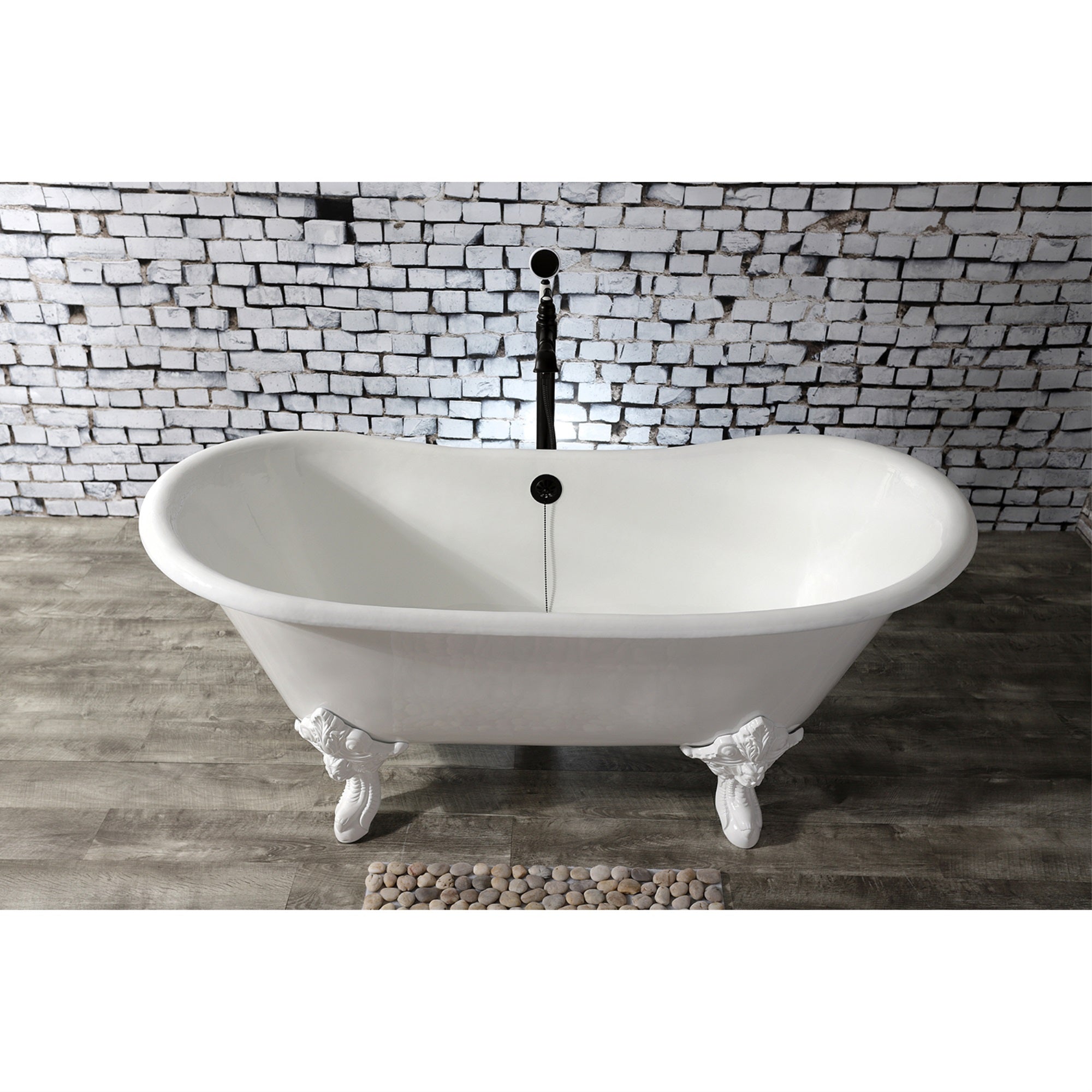 Aqua Eden Vctnds6731Nlw 67-Inch Cast Iron Double Slipper Clawfoot Tub (No Faucet Drillings), White