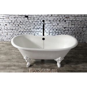 Aqua Eden Vctnds6731Nlw 67-Inch Cast Iron Double Slipper Clawfoot Tub (No Faucet Drillings), White