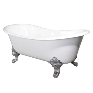 Aqua Eden Vctnds7231Nl1 72-Inch Cast Iron Double Slipper Clawfoot Tub (No Faucet Drillings), White/Polished Chrome
