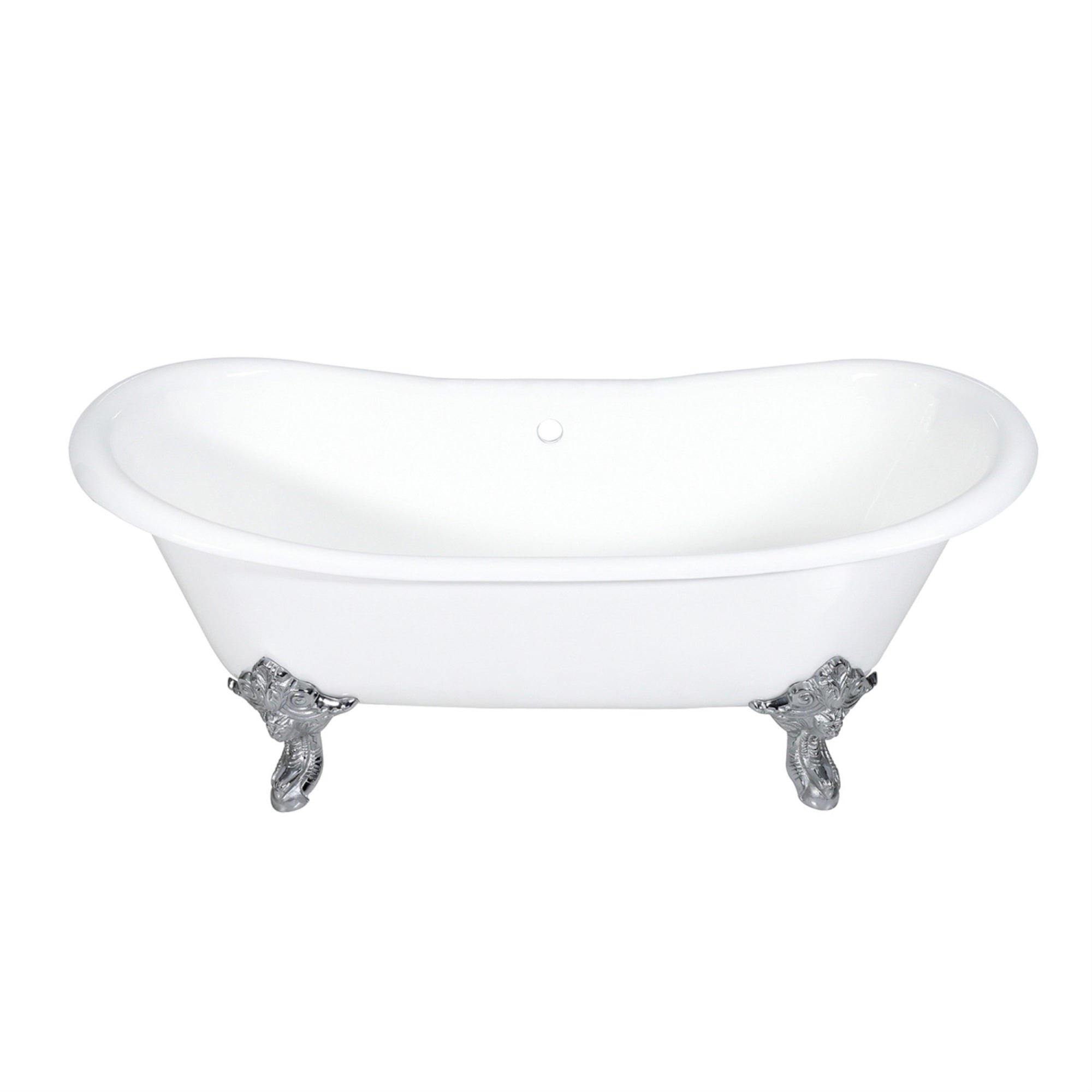 Aqua Eden Vctnds7231Nl1 72-Inch Cast Iron Double Slipper Clawfoot Tub (No Faucet Drillings), White/Polished Chrome