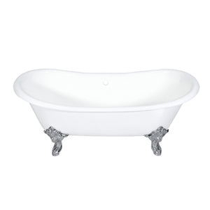 Aqua Eden Vctnds7231Nl1 72-Inch Cast Iron Double Slipper Clawfoot Tub (No Faucet Drillings), White/Polished Chrome