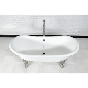 Aqua Eden Vctnds7231Nl8 72-Inch Cast Iron Double Slipper Clawfoot Tub (No Faucet Drillings), White/Brushed Nickel
