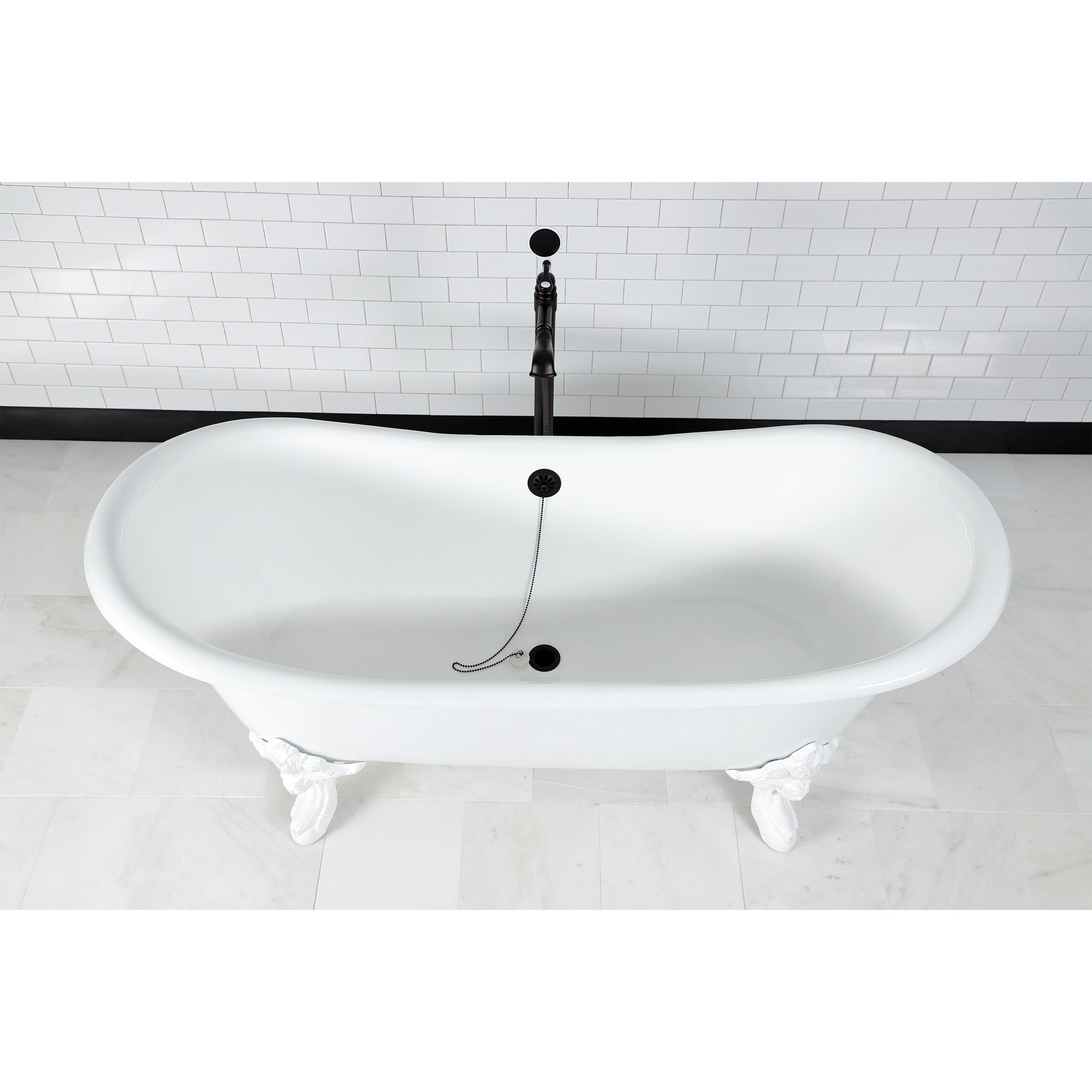Aqua Eden Vctnds7231Nlw 72-Inch Cast Iron Double Slipper Clawfoot Tub (No Faucet Drillings), White