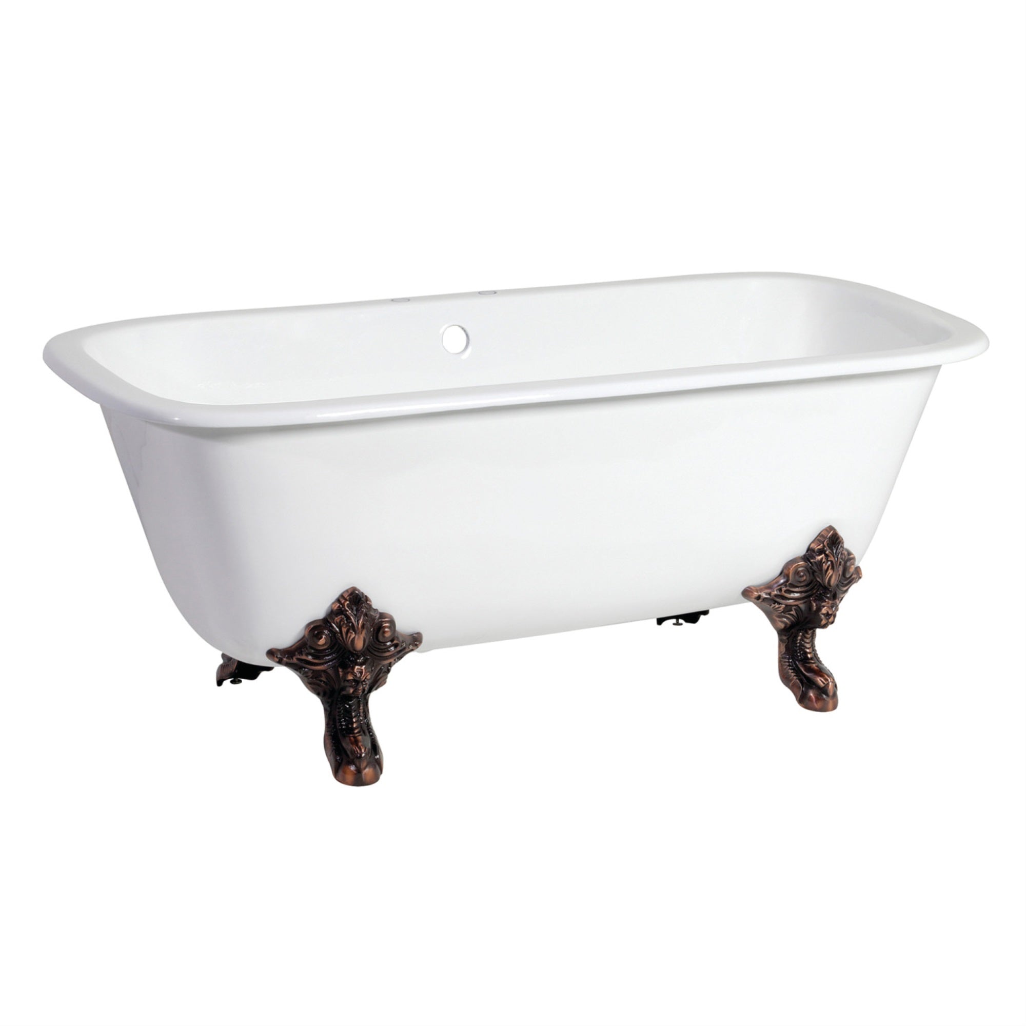 Aqua Eden Vctq7D6732Nl5 67-Inch Cast Iron Double Ended Clawfoot Tub With 7-Inch Faucet Drillings, White/Oil Rubbed Bronze