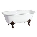 Aqua Eden Vctq7D6732Nl5 67-Inch Cast Iron Double Ended Clawfoot Tub With 7-Inch Faucet Drillings, White/Oil Rubbed Bronze