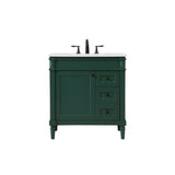 32 Inch Single Bathroom Vanity In Green