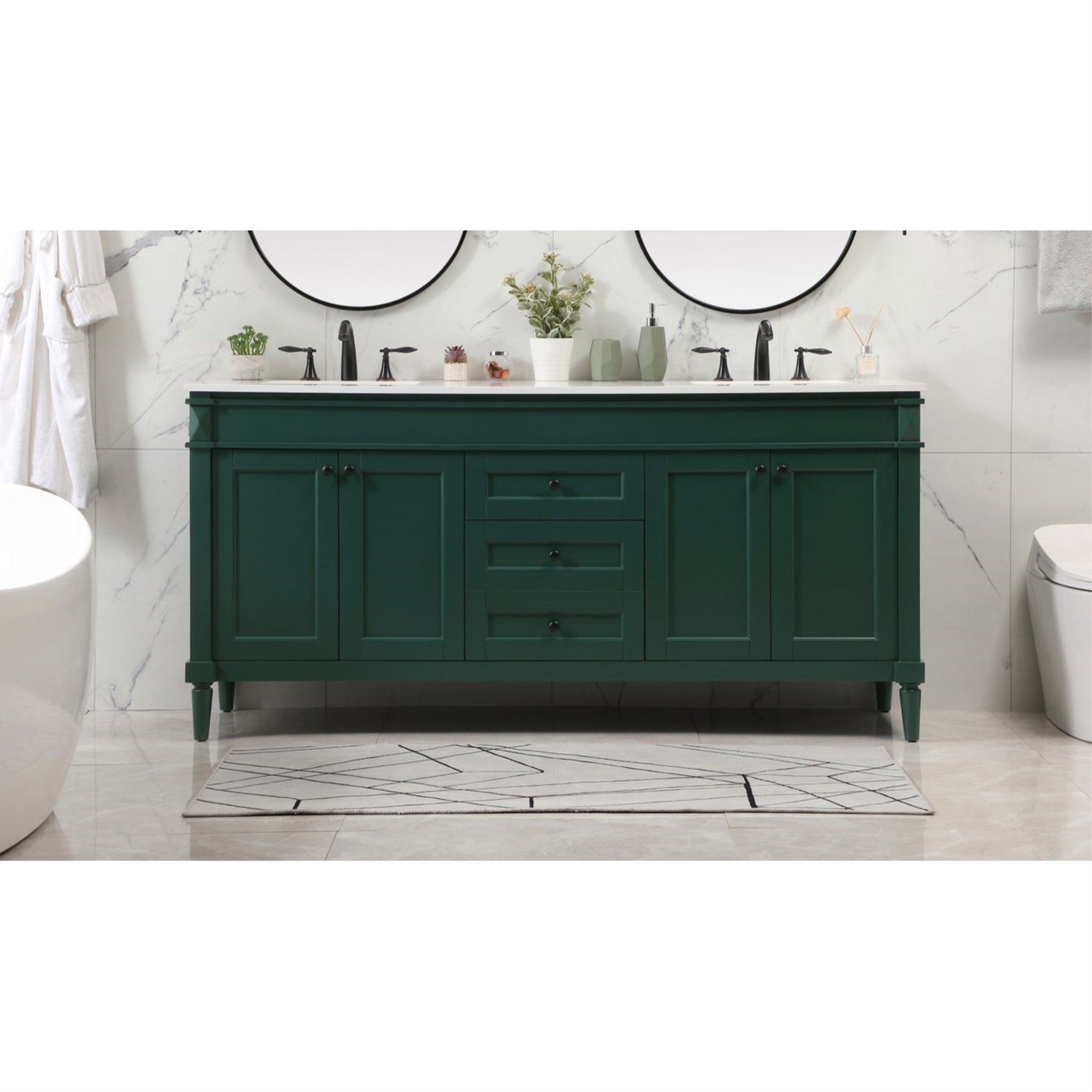 72 Inch Double Bathroom Vanity In Green