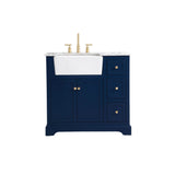 36 inch single bathroom vanity in blue
