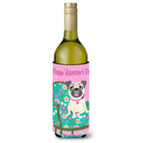 Caroline'S Treasures Happy Valentine'S Day Pug Wine Bottle Koozie Hugger, 750Ml, Multicolor