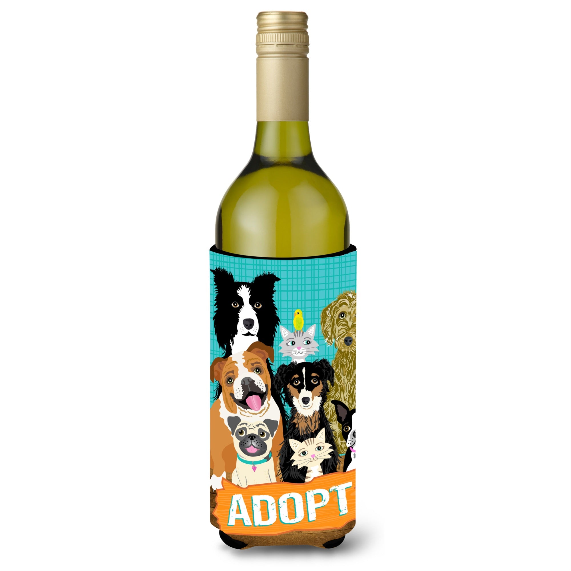 Caroline'S Treasures Vha3007Literk Adopt Pets Adoption Wine Bottle Koozie Hugger, 750Ml, Multicolor