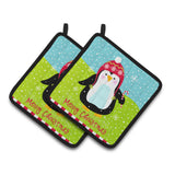 Caroline'S Treasures Merry Christmas Happy Penguin Pair Of Pot Holders Vha3015Pthd, 7.5Hx7.5W, Multicolor