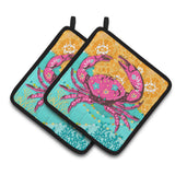 Caroline'S Treasures Pink Coastal Crab Pair Of Pot Holders