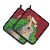 Caroline'S Treasures Wire Fox Terrier Christmas Pair Of Pot Holders, Multicolor