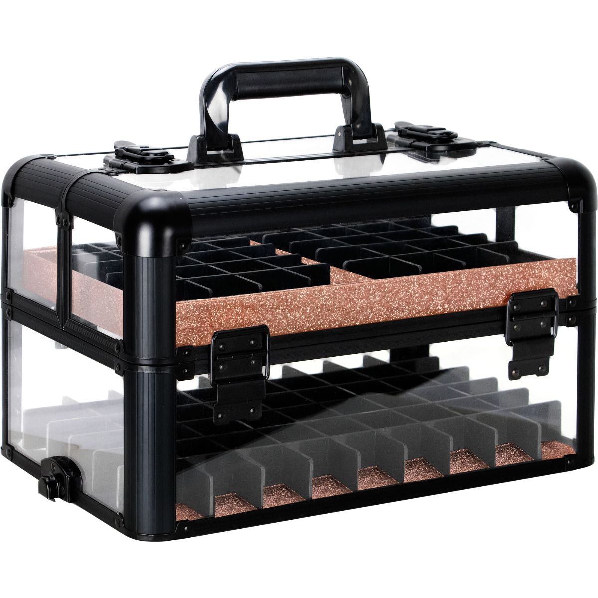 Black Acrylic Armored Easy Slide Tray Professional Cosmetic Makeup Nail Case With Foundation Holder - Vp014
