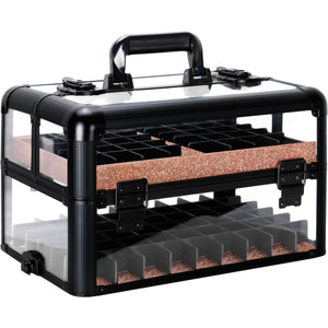 Black Acrylic Armored Easy Slide Tray Professional Cosmetic Makeup Nail Case With Foundation Holder - Vp014