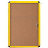Industrial Cork Bulletin Enclosed Board Cabinet, Single Swing Door, Yellow Aluminum Frame, 28 X 38.25,