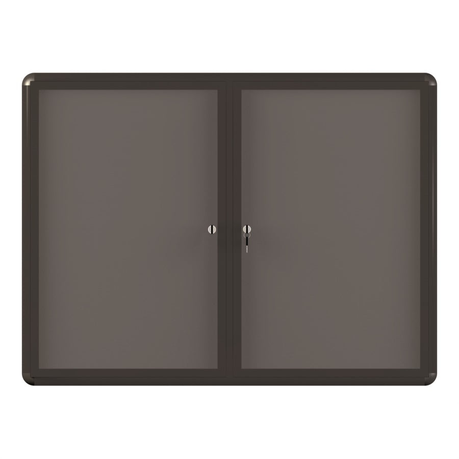 Grey Fabric Bulletin Enclosed Board Cabinet, Two Acrylic Swing Doors, 36 X 48, Graphite Aluminum Frame