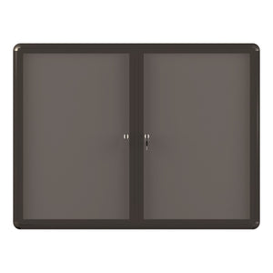 Grey Fabric Bulletin Enclosed Board Cabinet, Two Acrylic Swing Doors, 36 X 48, Graphite Aluminum Frame