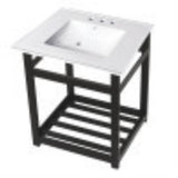 Kingston Brass VWP2522W4A0 25Inch Ceramic Console Sink (4Inch, 3Hole), White/Matte Black