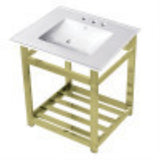 Kingston Brass VWP2522W4A2 25Inch Ceramic Console Sink (4Inch, 3Hole), White/Polished Brass