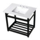 Kingston Brass VWP3122W8A0 31Inch Ceramic Console Sink (8Inch, 3Hole), White/Matte Black