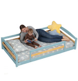 Twin Size Floor Bed with Safety Guardrails for Kids