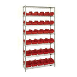 Bin System Unit, Stationary, Includes: (4) Posts, (7) Wire Shelves And (30) 18-1/2L X 6-5/8W X 7H Red Bins (Qp1867), Chrome Plat
