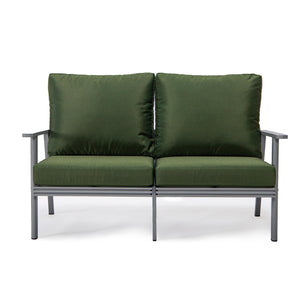 Leisuremod Walbrooke Modern Outdoor Patio Loveseat With Gray Aluminum Frame And Removable Cushions For Patio And Backyard Garden