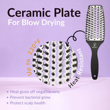 INATEKPRO Curved Vented Boar Bristle Detangler Brush - WHITE | MEDIUM