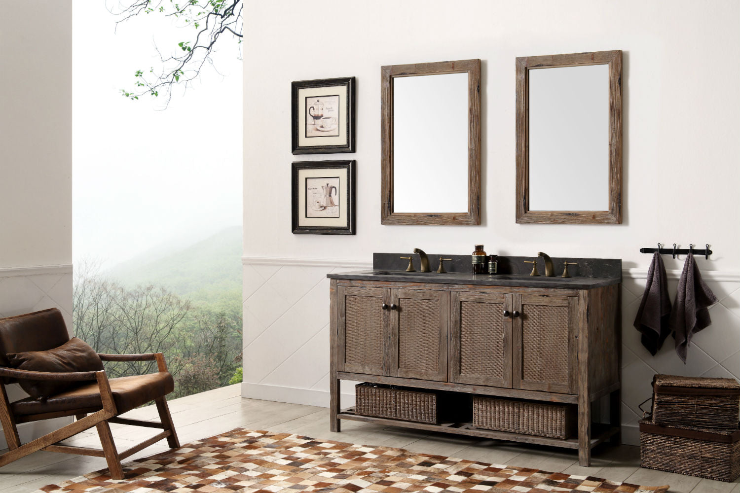 60 Solid Wood Sink Vanity With Moon Stone Top-No Faucet