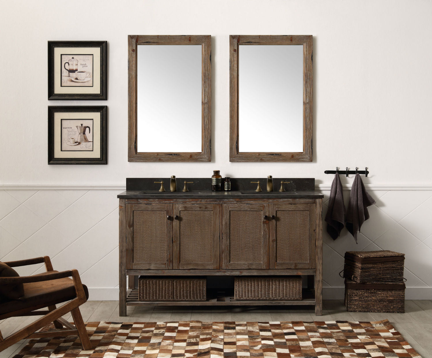 60 Solid Wood Sink Vanity With Moon Stone Top-No Faucet