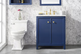 30 Blue Finish Sink Vanity Cabinet With Carrara White Top