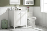 30 White Finish Sink Vanity Cabinet With Carrara White Top