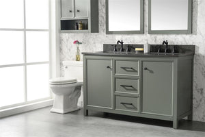 54 Pewter Green Finish Double Sink Vanity Cabinet With Blue Lime Stone Top