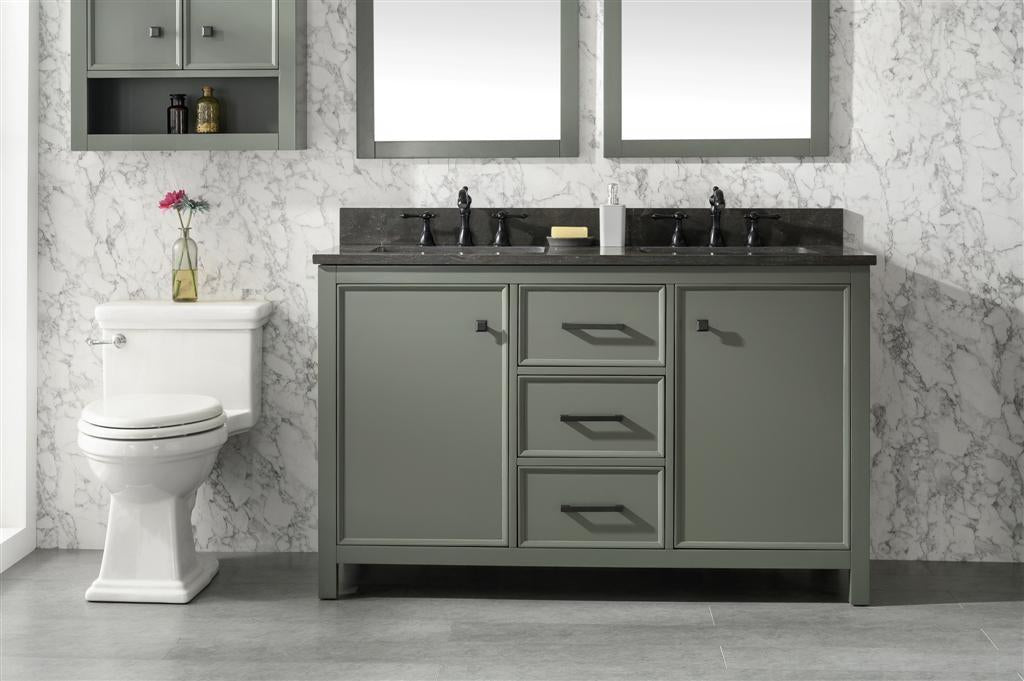 54 Pewter Green Finish Double Sink Vanity Cabinet With Blue Lime Stone Top
