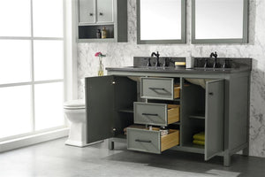 54 Pewter Green Finish Double Sink Vanity Cabinet With Blue Lime Stone Top