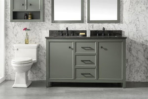 54 Pewter Green Finish Double Sink Vanity Cabinet With Blue Lime Stone Top