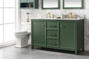 54 Vogue Green Finish Double Sink Vanity Cabinet With Carrara White Top