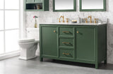 54 Vogue Green Finish Double Sink Vanity Cabinet With Carrara White Top