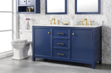 60 Blue Finish Double Sink Vanity Cabinet With Carrara White Top