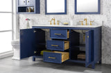 60 Blue Finish Double Sink Vanity Cabinet With Carrara White Top