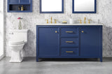 60 Blue Finish Double Sink Vanity Cabinet With Carrara White Top