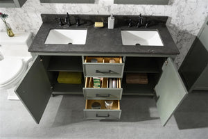 60 Pewter Green Finish Double Sink Vanity Cabinet With Blue Lime Stone Top