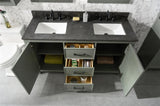 60 Pewter Green Finish Double Sink Vanity Cabinet With Blue Lime Stone Top