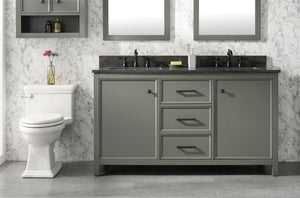 60 Pewter Green Finish Double Sink Vanity Cabinet With Blue Lime Stone Top