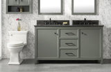 60 Pewter Green Finish Double Sink Vanity Cabinet With Blue Lime Stone Top